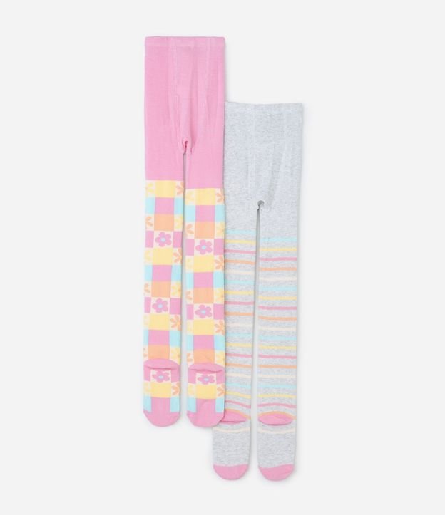 Kit 02 Medias Pantis Infantil con Estampas Rayada y Floral – Talle P al G 2