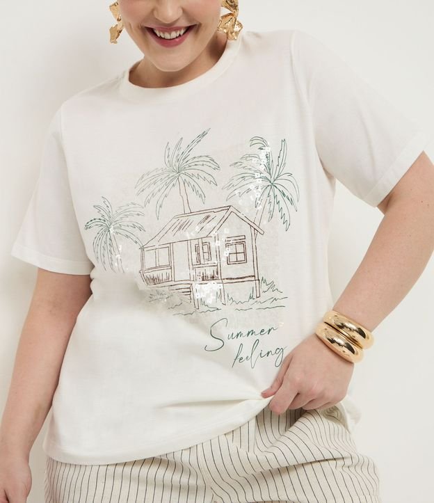 Remera con Estampa Palmeras y Lentejuelas  Curve & Plus Size