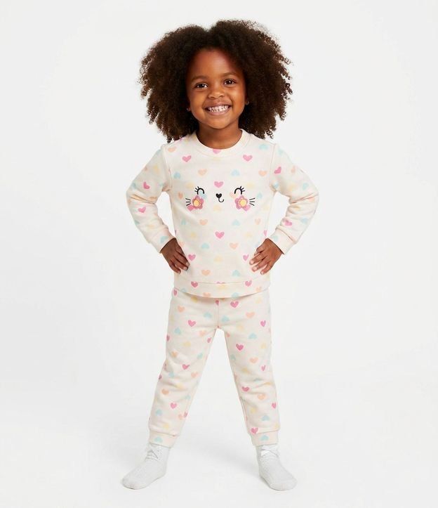 Pijama Infantil con Corazones y Pompones – Talle 1 a 4 años