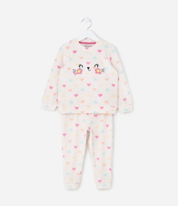 Pijama Infantil con Corazones y Pompones – Talle 1 a 4 años 2