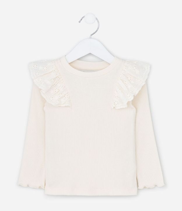 Blusa Infantil en Rib con Volado Broderie - Talle 1 a 6 años