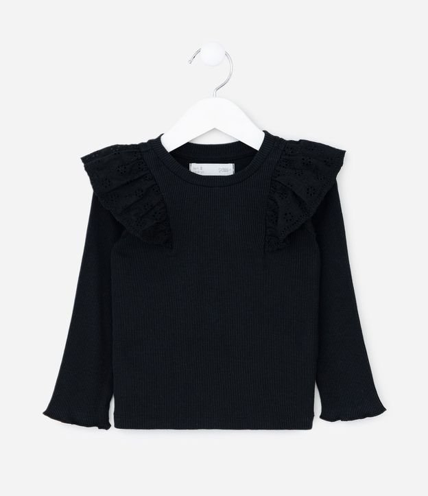 Blusa Infantil en Rib con Volado Broderie - Talle 1 a 6 años 2