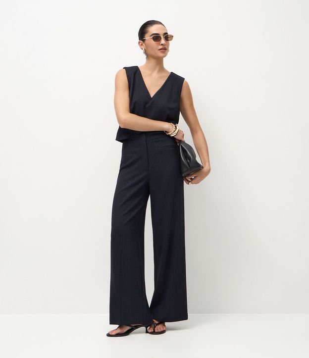 Pantalón Wide Leg en Punto Roma con Raya de Tiza 1