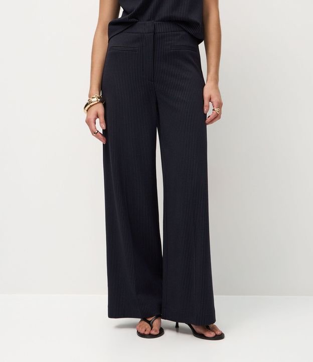 Pantalón Wide Leg en Punto Roma con Raya de Tiza 3