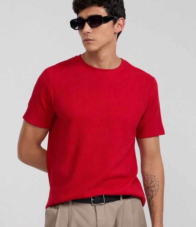 Remera Regular en Algodón con Textura Waffle