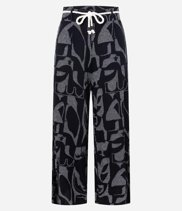 Pantalón Recto Acanalada en Viscosa con Cinturón Cuerda y Estampa Abstracta 6