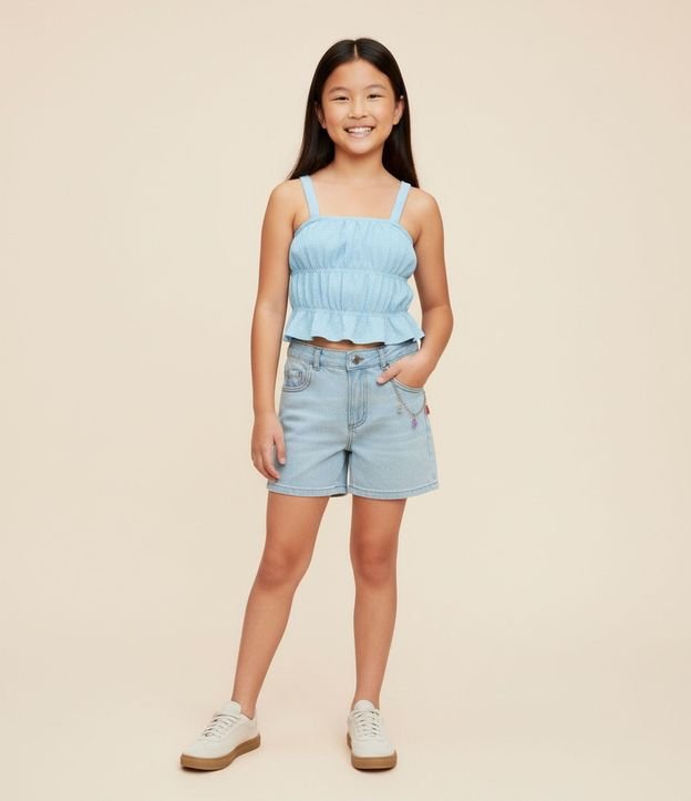 Blusa Infantil de Bretel Fino Texturizada con Lastex - Talle 5 a 14 años