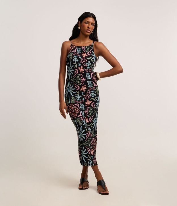 Vestido Midi Canelado en Rib con Estampa Floral