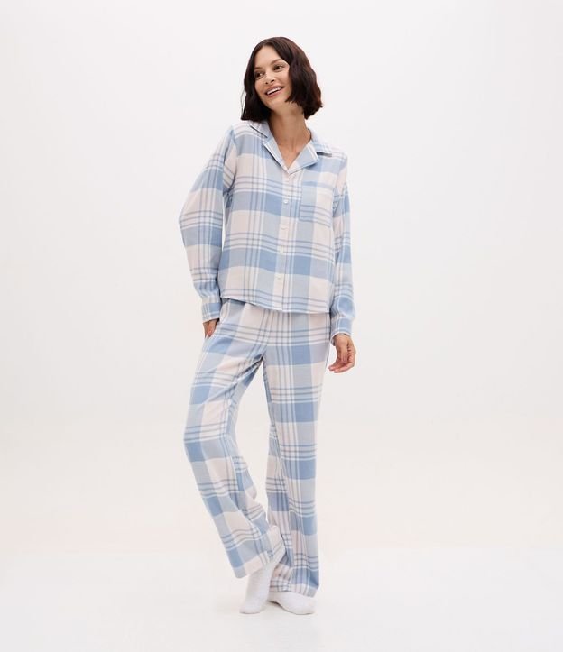 Pijama Americana Larga en Franela con Estampa de Cuadros 2