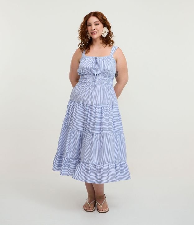 Vestido Midi en Tricolina con Rayas y Volados Curve & Plus Size 2