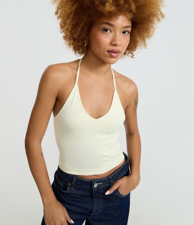Blusa Cropped Frente Única en Cotton con Lazo