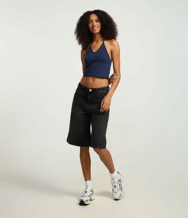 Blusa Cropped Frente Única en Cotton con Lazo 5