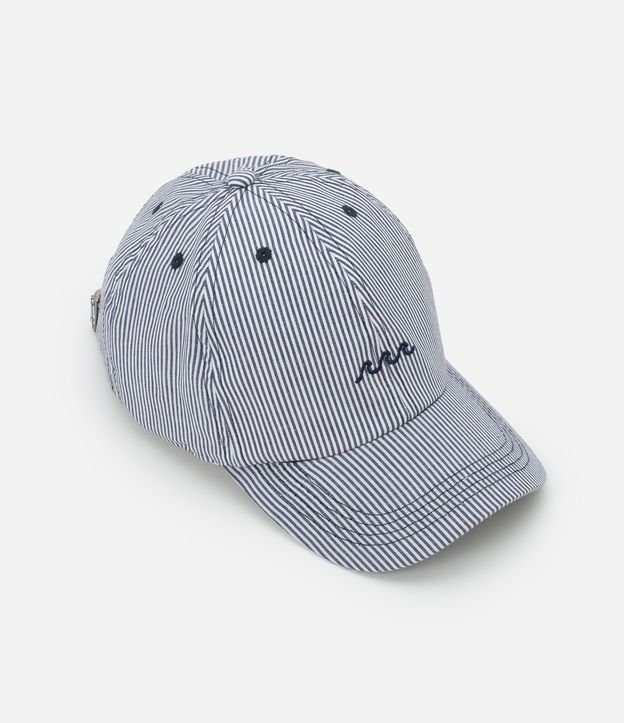 Gorra Aba Curva en Sarga Rayada con Hilo Teñido y Bordado de Ondas 3