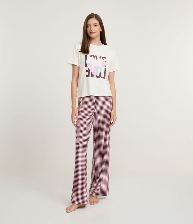 Pijama Largo Peach Touch con Pantalón de Cuadros Vichy