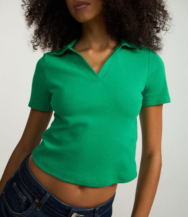 Blusa en Rib con Cuello Polo y Manga Corta 3