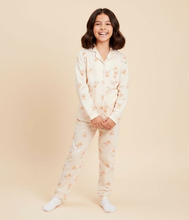 Pijama Infantil Blusa y Pantalón con Estampa de Oso  – Talle 4 a 16 años
