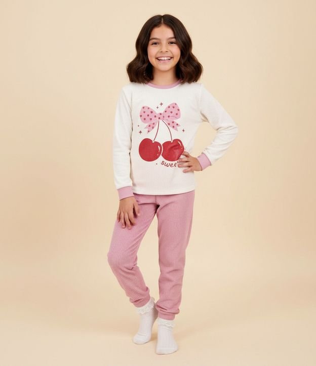 Pijama Infantil Largo con Estampa de Lazo y Cereza – Talle 4 a 14 años