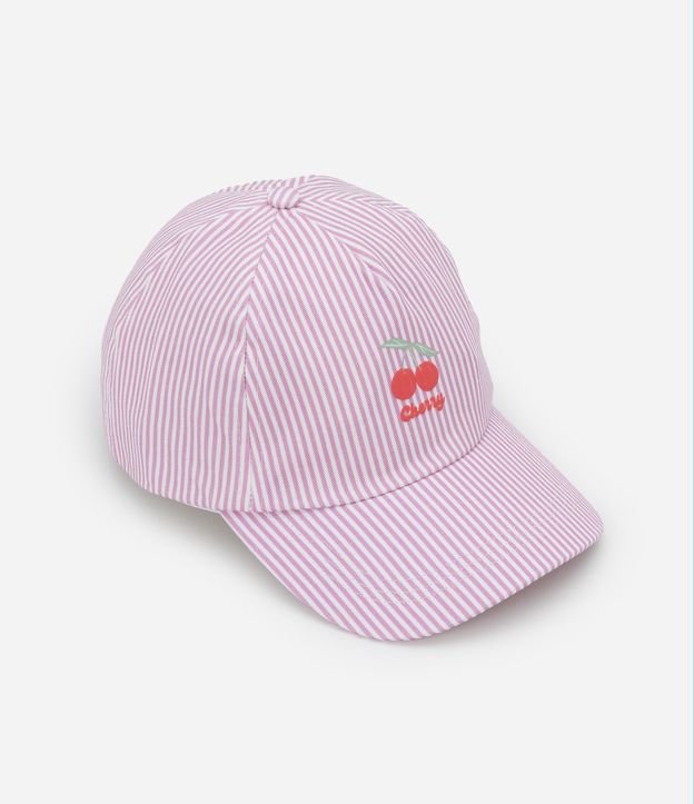 Gorra Infantil Aba Curva con Bordado Cerezas y Listrado - Talle U