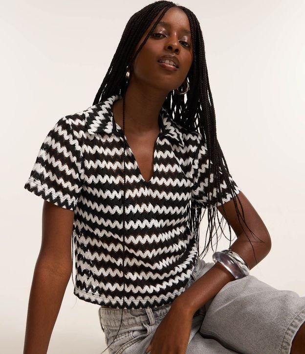 Blusa Boxy con Cuello Polo en Punto
