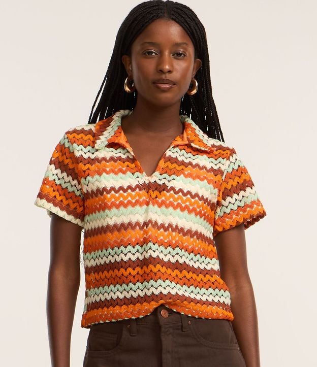 Blusa Boxy con Cuello Polo en Punto