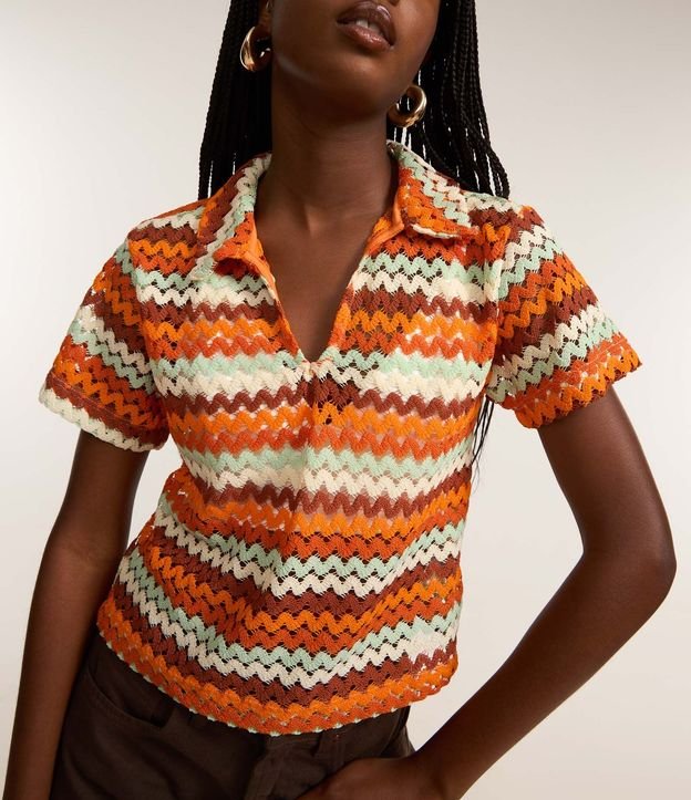 Blusa Boxy con Cuello Polo en Punto 3