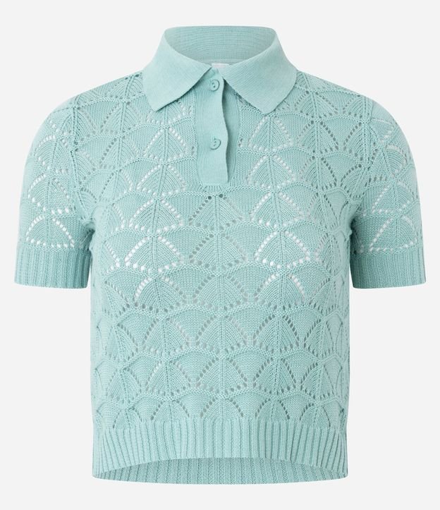 Blusa en Punto con Mix de Puntos y Cuello Polo 4