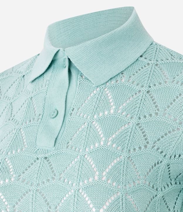 Blusa en Punto con Mix de Puntos y Cuello Polo 6