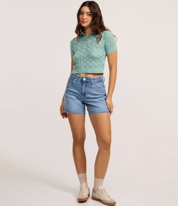 Blusa en Punto con Mix de Puntos y Cuello Polo 2