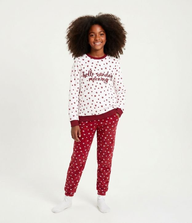 Pijama Infantil de fleece con Estampa y Bordado – Talle 8 a 16 años