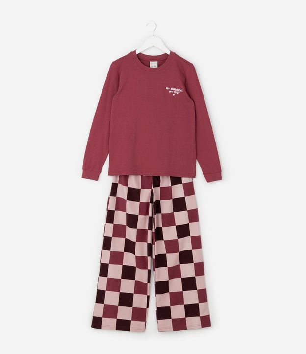 Pijama Infantil con Bordado y Estampado de Cuadros – Talle 5 a 14 años