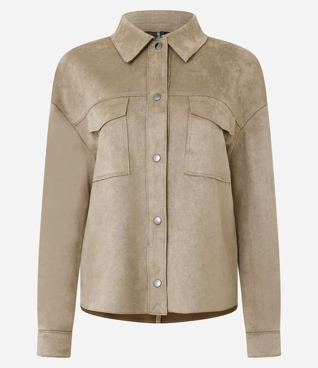 Camisa Regular en Gamuza con Bolsillo Cargo 7