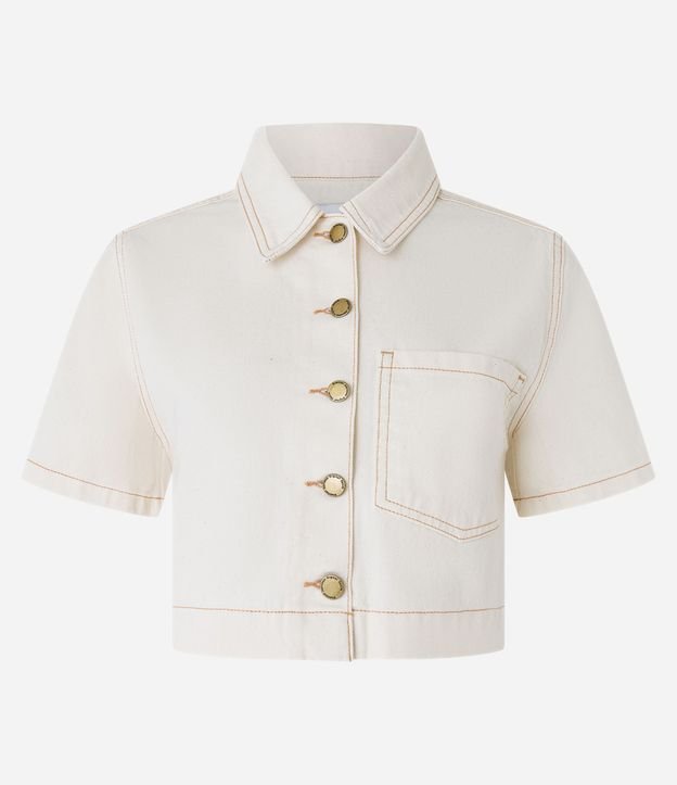 Camisa Cropeed em  Sarga con Bolsillo y Costura Aparente 5