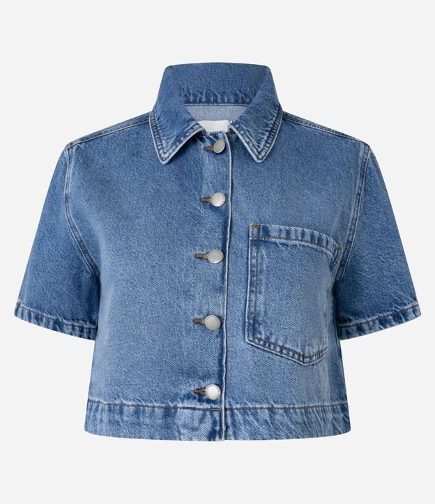Camisa Cropped en Jeans con Botones y Bolsillo