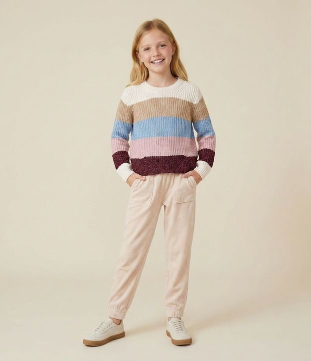 Suéter Infantil Chenille con Rayas en Bloques de Colores – Talle 7 a 16