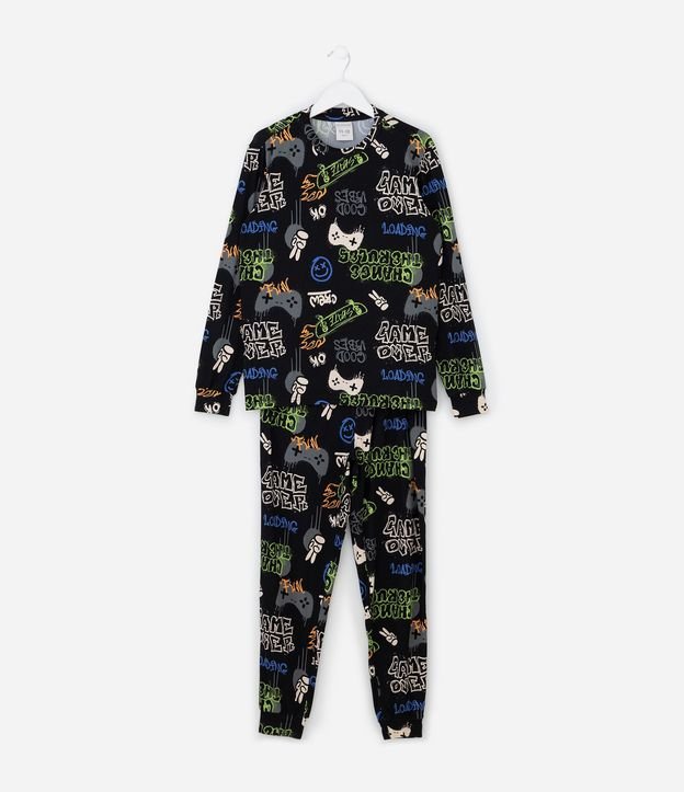Pijama Infantil Largo en Plush con Estampado de Skate – Talle 7 a 14 años 2