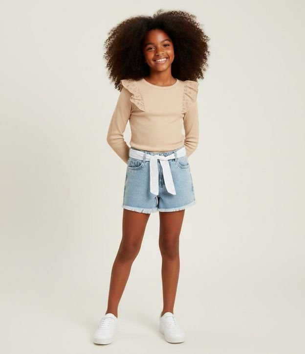 Remera Infantil Rib con Volado de Broderie – Talle 5 A 14 años