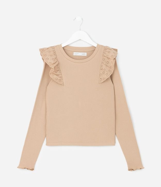 Remera Infantil Rib con Volado de Broderie – Talle 5 A 14 años 2