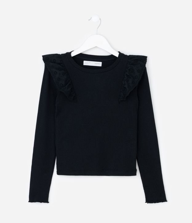Remera Infantil Rib con Volado de Broderie – Talle 5 A 14 años 2
