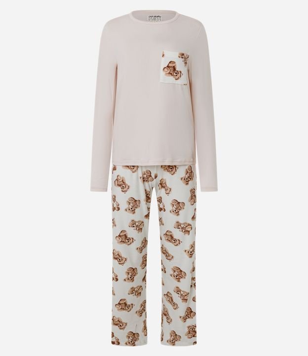 Pijama Largo en Plush con Estampado de Ositos