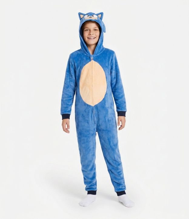 Pijama Jumper en Fleece do Sonic con Capucha Infantil - Talle 4 aos 14 años