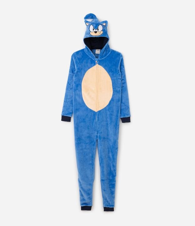 Pijama Jumper en Fleece do Sonic con Capucha Infantil - Talle 4 aos 14 años 2