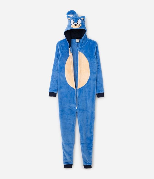 Pijama Jumper en Fleece do Sonic con Capucha Infantil - Talle 4 aos 14 años 3