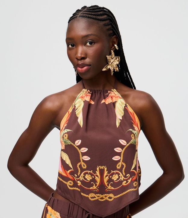 Blusa Frente Única en Viscosa con Estampa Tropical