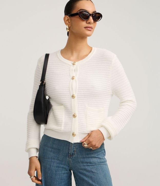 Cardigan Texturizado en Punto con Botones Metalizados