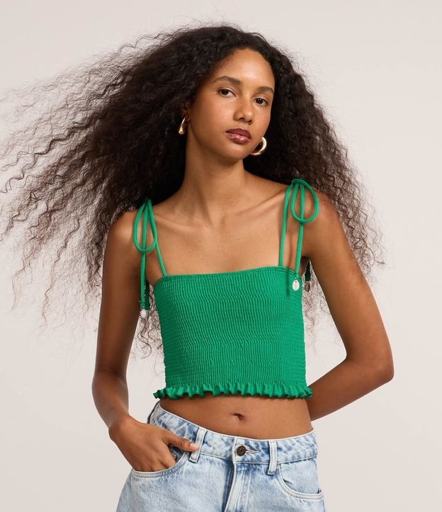 Blusa Cropped en Lastex com bretel fino de lazo Búzios