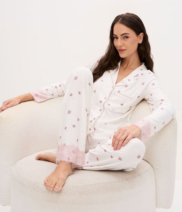Pijama Americano Largo Peach Touch con Estampa Floral 1