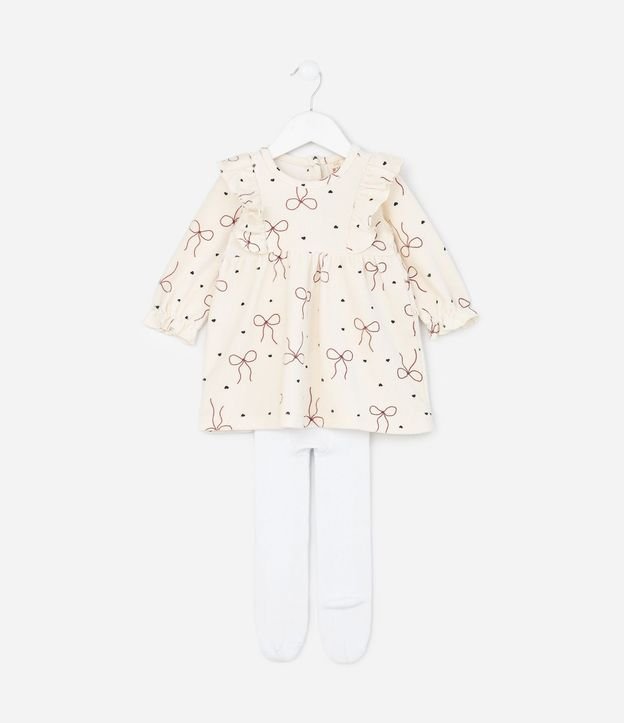 Vestido Infantil en Terciopelo Cotelê con Moñitas y Media-Pantalón – Talle 0 a 18 Meses 2