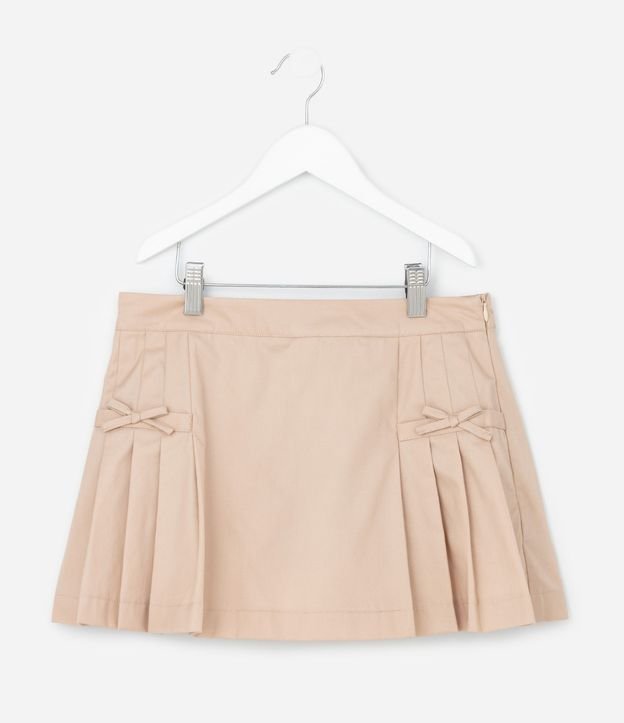 Short Pollera Infantil en Sarga con Pliegues y Moña - Talle 5 a 16 años 2