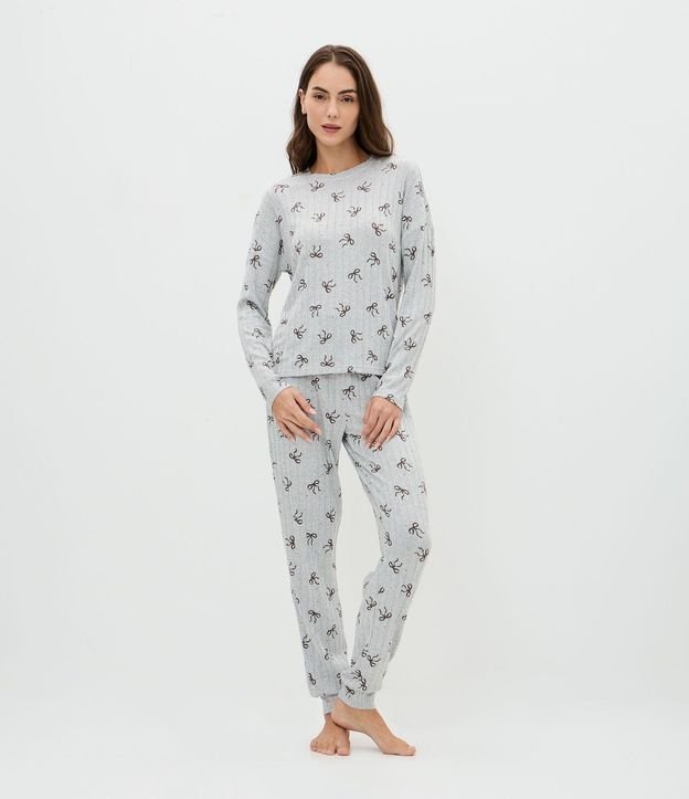 Pijama Largo en Punto con Estampa de Lacitos