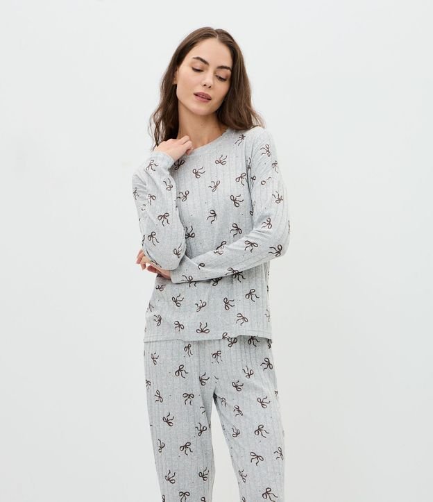 Pijama Largo en Punto con Estampa de Lacitos 2